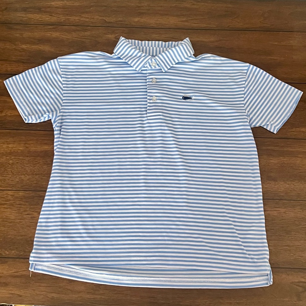 Southern Lure Boys Largish Striped Blue and White Polo Shirt
